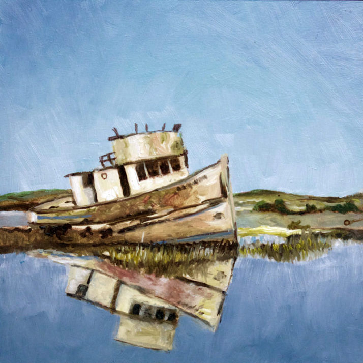 *Pt Reyes ship wreck, 6" x 6", oil on panel