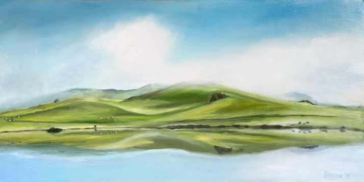 Nicasio Morning, 24" x12", oil on panel